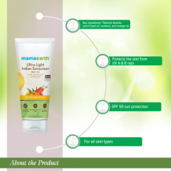 Mamaearth Ultra Light Indian Sunscreen SPF50 Cream 80ml Mamaearth Ultra Light Indian Sunscreen SPF50 Cream 80ml