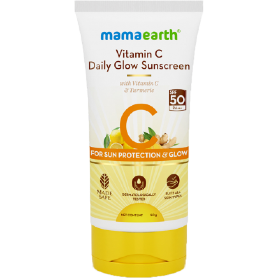 Mamaearth Vitamin C Daily Glow Sunscreen SPF50 Cream 50gm Mamaearth Vitamin C Daily Glow Sunscreen SPF50 Cream 50gm