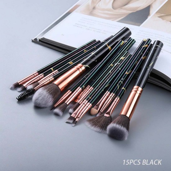 FLD Cosmetic Powder Eye Shadow Foundation Blush Blending Beauty Make Up Brush 15Pcs Black Makeup Brushes Tool Set